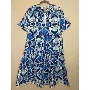 Chicos Tye Dye Diamond Blue Gauze Midi Dress Size M (1)‎